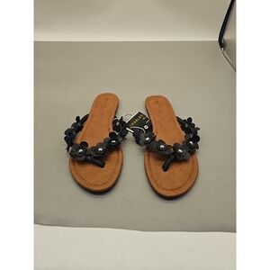 Charles Albert Slip On Black  Thong Sandals Size 9 Floral Boho Cottage Core New